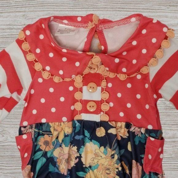 Striped Polka Dot Floral Ruffle Button Bodysuit - Picture 3 of 4